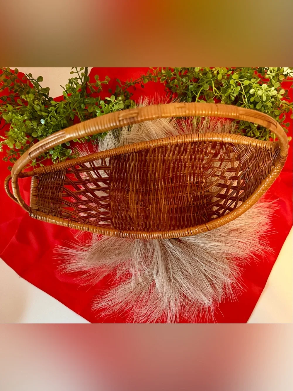 Wicker gathering basket vintage handwoven